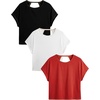 image:imageRoseSeek Womens 3 Packs Open Back Tops T Shirt Criss Cross Cut Out Tee Short Sleeve Crewneck Summer Backless TopsBlack Red Pink