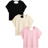 image:imageRoseSeek Womens 3 Packs Open Back Tops T Shirt Criss Cross Cut Out Tee Short Sleeve Crewneck Summer Backless TopsPink Black Yellow