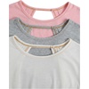 image:imageRoseSeek Womens 3 Packs Open Back Tops T Shirt Criss Cross Cut Out Tee Short Sleeve Crewneck Summer Backless TopsPink Grey White
