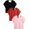 image:imageRoseSeek Womens 3 Packs Open Back Tops T Shirt Criss Cross Cut Out Tee Short Sleeve Crewneck Summer Backless TopsPink Red Black
