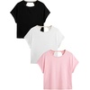 image:imageRoseSeek Womens 3 Packs Open Back Tops T Shirt Criss Cross Cut Out Tee Short Sleeve Crewneck Summer Backless TopsPink White Black