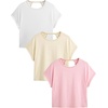 image:imageRoseSeek Womens 3 Packs Open Back Tops T Shirt Criss Cross Cut Out Tee Short Sleeve Crewneck Summer Backless TopsYellow Multicolor