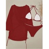 image:imageRoseSeek Womens 3 Piece Bikini Sets Halter Neck Bras and Panties with V Neck Long Sleeve Cover UpsRed
