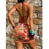 image:imageRoseSeek Womens 3 Piece Floral Bikini Sets Halter Bras and Thongs with Tie Front Skirts Summer BeachwearRed