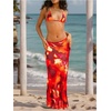 image:imageRoseSeek Womens 3 Piece Floral Cheeky Bikini Sets Halter String Swimsuit with Mesh Beach Cover Up SkirtMix Red