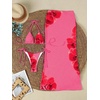 image:imageRoseSeek Womens 3 Piece Floral Swimsuit Halter Triangle String Bikini with Bodycon Beach Skirts Cover UpFloral Hot Pink
