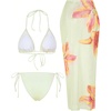 image:imageRoseSeek Womens 3 Piece Floral Swimsuit Halter Triangle String Bikini with Bodycon Beach Skirts Cover UpLight Pure Yellow