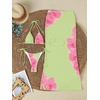 image:imageRoseSeek Womens 3 Piece Floral Swimsuit Halter Triangle String Bikini with Bodycon Beach Skirts Cover UpMint Green