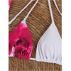 image:imageRoseSeek Womens 3 Piece Floral Swimsuit Halter Triangle String Bikini with Bodycon Beach Skirts Cover UpWhite