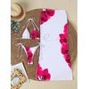 image:imageRoseSeek Womens 3 Piece Floral Swimsuit Halter Triangle String Bikini with Bodycon Beach Skirts Cover UpWhite and Red