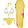 image:imageRoseSeek Womens 3 Piece Floral Swimsuit Halter Triangle String Bikini with Bodycon Beach Skirts Cover UpYellow and Pink