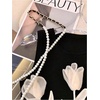 image:imageRoseSeek Womens 3D Floral Tank Top Crew Neck Tulip Applique Summer Casual Sleeveless Going Out TopsBlack