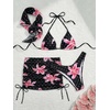 image:imageRoseSeek Womens 4 Piece Swimsuits Floral Cheetah Bikini Sets Bathing Suit with Mesh Cover Up Skirt amp BandanaFloral Black
