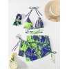 image:imageRoseSeek Womens 4 Piece Swimsuits Floral Cheetah Bikini Sets Bathing Suit with Mesh Cover Up Skirt amp BandanaMulticolor