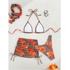 image:imageRoseSeek Womens 4 Piece Swimsuits Floral Cheetah Bikini Sets Bathing Suit with Mesh Cover Up Skirt amp BandanaMulticolor Orange