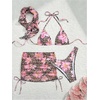 image:imageRoseSeek Womens 4 Piece Swimsuits Floral Cheetah Bikini Sets Bathing Suit with Mesh Cover Up Skirt amp BandanaMulticolor Pink