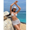 image:imageRoseSeek Womens 4 Piece Swimsuits Floral Cheetah Bikini Sets Bathing Suit with Mesh Cover Up Skirt amp BandanaWhite