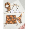 image:imageRoseSeek Womens 4 Piece Swimsuits Floral Cheetah Bikini Sets Bathing Suit with Mesh Cover Up Skirt amp BandanaYellow Cheetah