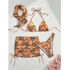 image:imageRoseSeek Womens 4 Piece Swimsuits Floral Cheetah Bikini Sets Bathing Suit with Mesh Cover Up Skirt amp BandanaYellow Cheetah
