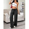 image:imageRoseSeek Womens Acid Washed Baggy Sweatpants Drawstring Waist Wide Straight Leg Track PantsBlack