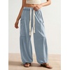 image:imageRoseSeek Womens Baggy Boho Harem Pants Drawstring Waist Wide Leg Sweatpants Casual Trousers Joggers with PocketsBlue