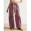image:imageRoseSeek Womens Baggy Boho Harem Pants Drawstring Waist Wide Leg Sweatpants Casual Trousers Joggers with PocketsBurgundy