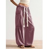image:imageRoseSeek Womens Baggy Boho Harem Pants Drawstring Waist Wide Leg Sweatpants Casual Trousers Joggers with PocketsBurgundy