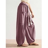 image:imageRoseSeek Womens Baggy Boho Harem Pants Drawstring Waist Wide Leg Sweatpants Casual Trousers Joggers with PocketsBurgundy