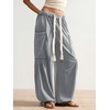 image:imageRoseSeek Womens Baggy Boho Harem Pants Drawstring Waist Wide Leg Sweatpants Casual Trousers Joggers with PocketsCool Grey