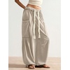 image:imageRoseSeek Womens Baggy Boho Harem Pants Drawstring Waist Wide Leg Sweatpants Casual Trousers Joggers with PocketsLight Khaki