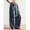 image:imageRoseSeek Womens Baggy Boho Harem Pants Drawstring Waist Wide Leg Sweatpants Casual Trousers Joggers with PocketsMedium Blue