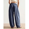 image:imageRoseSeek Womens Baggy Boho Harem Pants Drawstring Waist Wide Leg Sweatpants Casual Trousers Joggers with PocketsMedium Blue