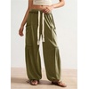image:imageRoseSeek Womens Baggy Boho Harem Pants Drawstring Waist Wide Leg Sweatpants Casual Trousers Joggers with PocketsOlive Green