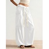 image:imageRoseSeek Womens Baggy Boho Harem Pants Drawstring Waist Wide Leg Sweatpants Casual Trousers Joggers with PocketsPure White