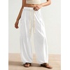 image:imageRoseSeek Womens Baggy Boho Harem Pants Drawstring Waist Wide Leg Sweatpants Casual Trousers Joggers with PocketsPure White