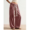 image:imageRoseSeek Womens Baggy Boho Harem Pants Drawstring Waist Wide Leg Sweatpants Casual Trousers Joggers with PocketsRed