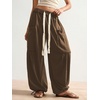 image:imageRoseSeek Womens Baggy Boho Harem Pants Drawstring Waist Wide Leg Sweatpants Casual Trousers Joggers with PocketsWarm Brown