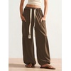 image:imageRoseSeek Womens Baggy Boho Harem Pants Drawstring Waist Wide Leg Sweatpants Casual Trousers Joggers with PocketsWarm Brown