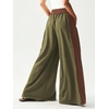 image:imageRoseSeek Womens Baggy Sweatpants Color Block Patchwork Wide Leg Sweat Pants Palazzo Flowy Pants JoggersGreen Brown
