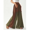 image:imageRoseSeek Womens Baggy Sweatpants Color Block Patchwork Wide Leg Sweat Pants Palazzo Flowy Pants JoggersGreen Brown