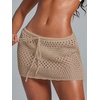 image:imageRoseSeek Womens Bathing Suit Cover Up Crochet Beach Skirt Knit Drawstring Sheer Mesh Swim Coverups SwimwearApricot Khaki