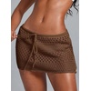 image:imageRoseSeek Womens Bathing Suit Cover Up Crochet Beach Skirt Knit Drawstring Sheer Mesh Swim Coverups SwimwearBrown Khaki