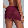 image:imageRoseSeek Womens Bathing Suit Cover Up Crochet Beach Skirt Knit Drawstring Sheer Mesh Swim Coverups SwimwearBurgundy