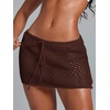 image:imageRoseSeek Womens Bathing Suit Cover Up Crochet Beach Skirt Knit Drawstring Sheer Mesh Swim Coverups SwimwearDeep Brown