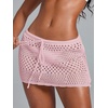 image:imageRoseSeek Womens Bathing Suit Cover Up Crochet Beach Skirt Knit Drawstring Sheer Mesh Swim Coverups SwimwearKnit Pink