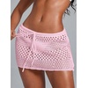image:imageRoseSeek Womens Bathing Suit Cover Up Crochet Beach Skirt Knit Drawstring Sheer Mesh Swim Coverups SwimwearKnitted Pink