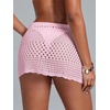 image:imageRoseSeek Womens Bathing Suit Cover Up Crochet Beach Skirt Knit Drawstring Sheer Mesh Swim Coverups SwimwearKnitted Pink