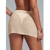 image:imageRoseSeek Womens Bathing Suit Cover Up Crochet Beach Skirt Knit Drawstring Sheer Mesh Swim Coverups SwimwearLight Beige Apricot