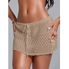 image:imageRoseSeek Womens Bathing Suit Cover Up Crochet Beach Skirt Knit Drawstring Sheer Mesh Swim Coverups SwimwearLight Brown