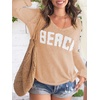 image:imageRoseSeek Womens Beach Cover Ups Letter Long Sleeve V Neck Beach Sweater Split Hem Knit Crochet Tops Pullovers Jumper TopApricot and White